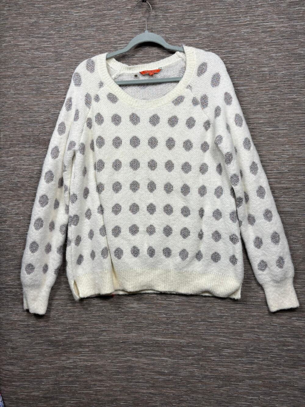 Modcloth Womens Fuzzy Crew Neck Sweater Dotted Metallic Long Sleeve Size L Soft
